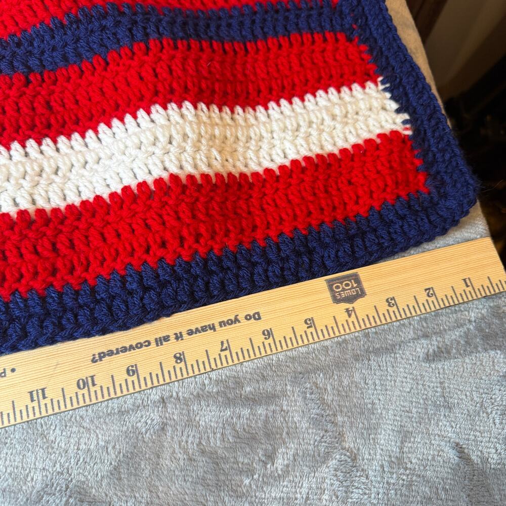 Handmade Crochet Afghan Throw Blanket Red White Blue Patriotic Americana 48 x 48 - Picture 4 of 5